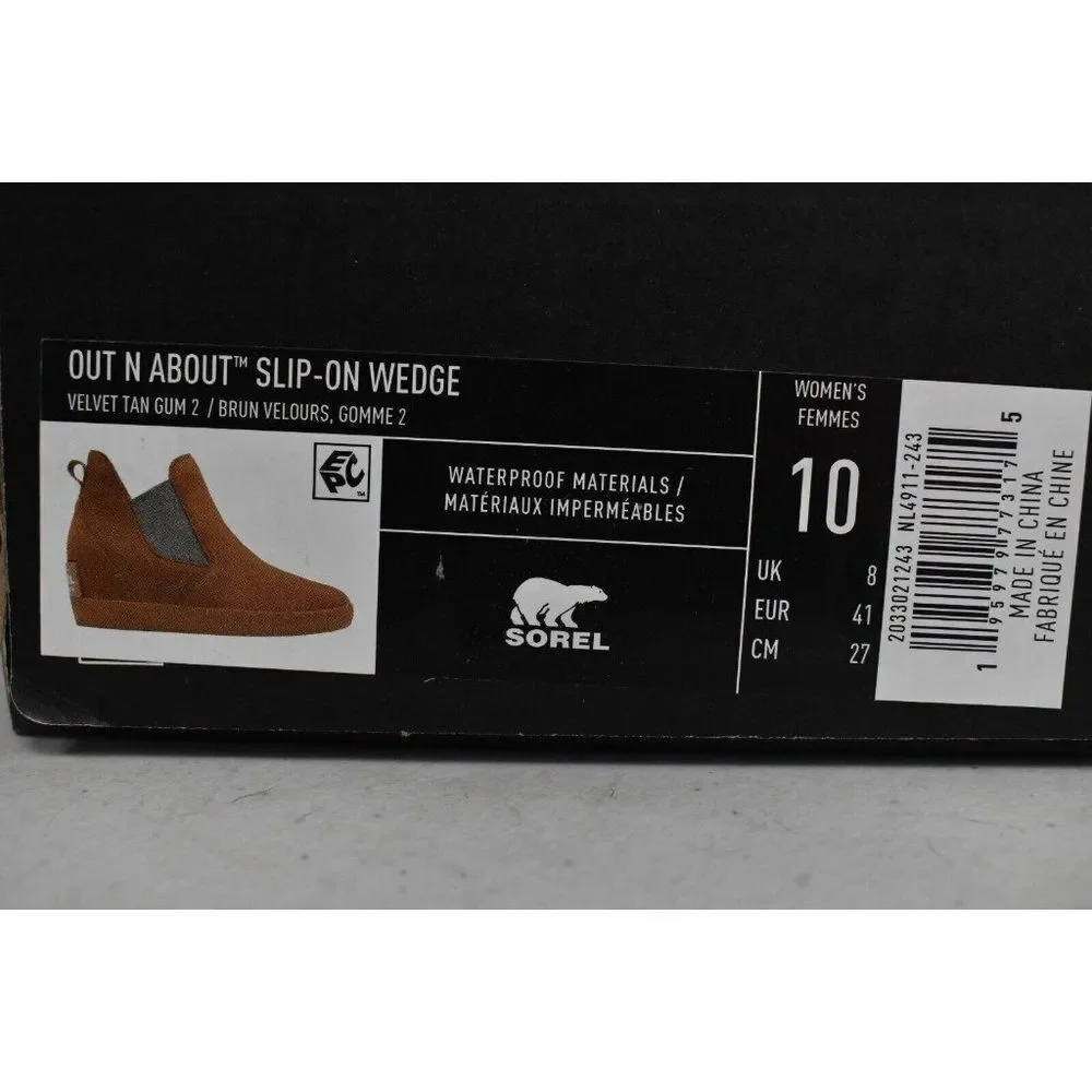 Sorel Womens Size 10 Out N‎ About Wedge Suede Velvet Tan Gum 2 Waterproof Shoes